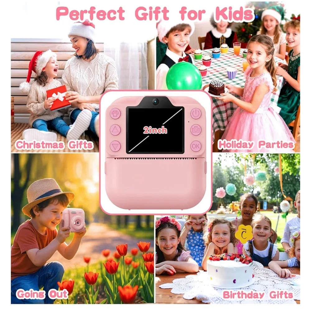 Kids Instant Print Camera – Coxlame Pink Digital Camera, New, 64GB SD, Stickers,
